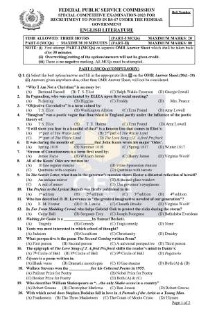 First page of Special CSS Past Paper English Literature 2023