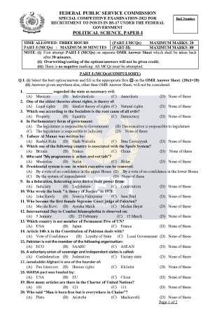 First page of Special CSS Past Paper Political Science Paper-I 2023