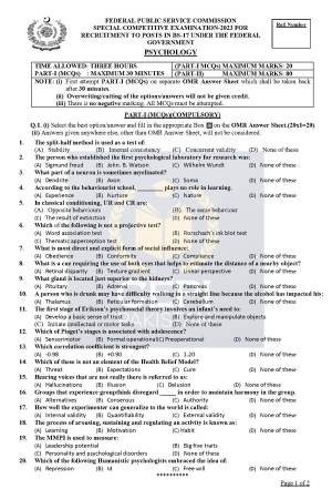 First page of Special CSS Past Paper Psychology 2023