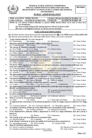 First page of Special CSS Past Paper Public Administration 2023