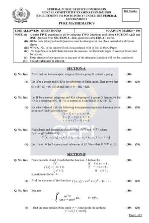 First page of Special CSS Past Paper Pure Mathematics 2023