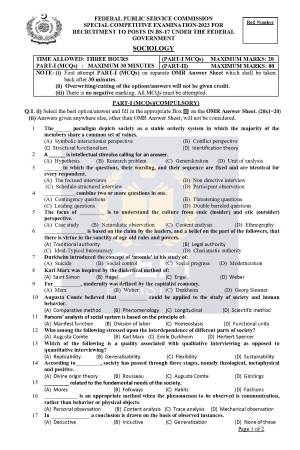 First page of Special CSS Past Paper Sociology 2023